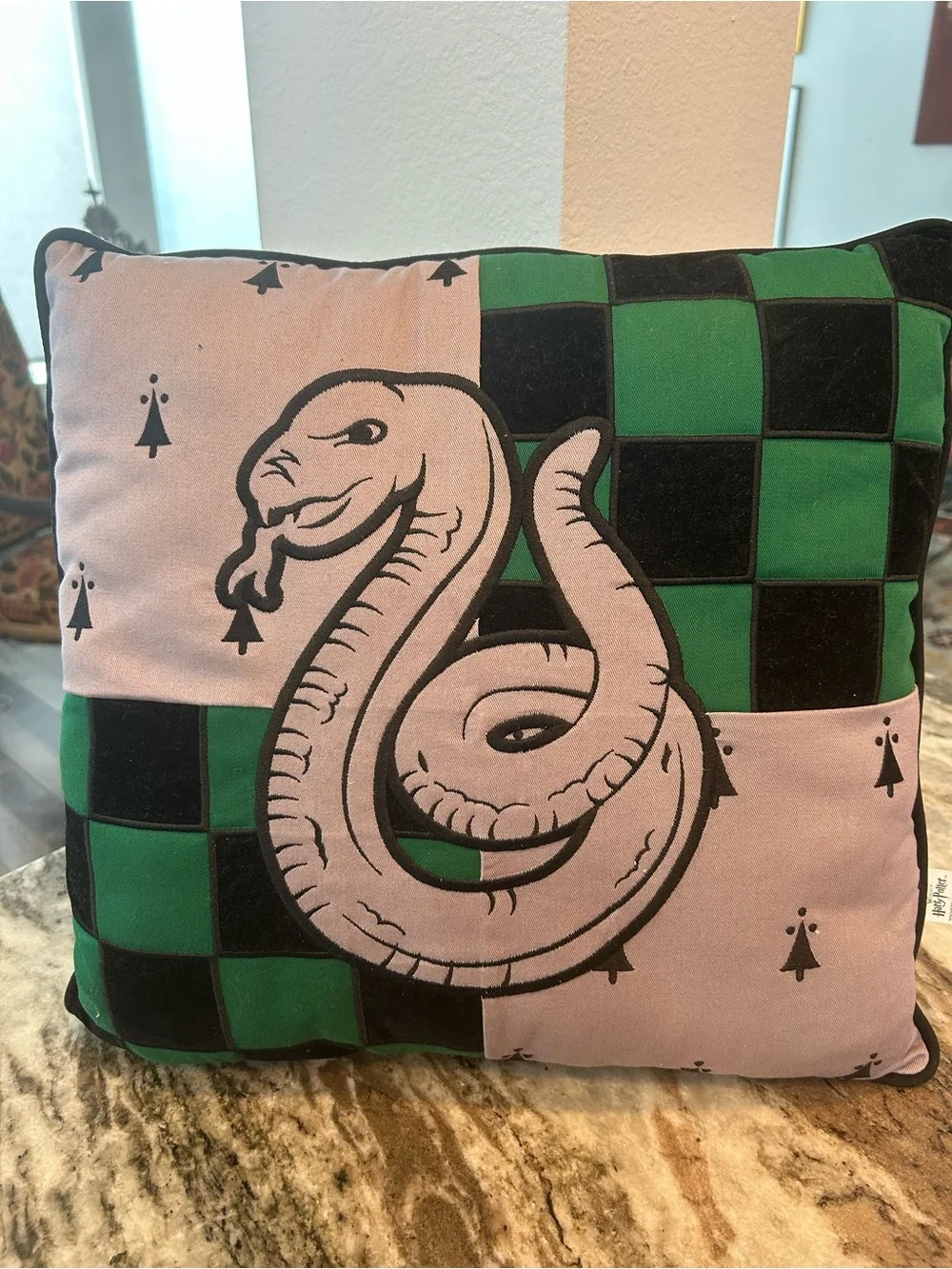 Wizarding world of Harry Potter Slytherin Accent Pillow very slight wear GUC
